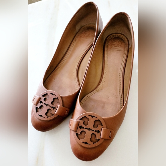 Tory Burch Mini Miller Veg Nappa Leather Women's Wedge Shoes Royal Tan US 9 - Picture 6 of 16